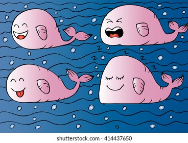 Funny whale set illustration