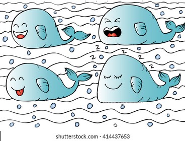 Funny whale set illustration