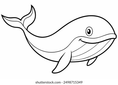Funny Whale Vector Illustration, Cartoon Clipart And Line Art Design, Funny whale vector illustration with white background, ideal for cartoons and clipart