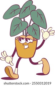 Divertido personaje de dibujos animados de plantas en maceta caprichoso