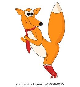 Funny Whimsical red fox vector illustration. Fun dancing animal isolated transparent background. Perfect for dance studio poster t-shirt cover print. EPS 10