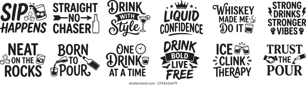 Funny Whiskey and Cocktail Quotes Bundle for Party Lovers