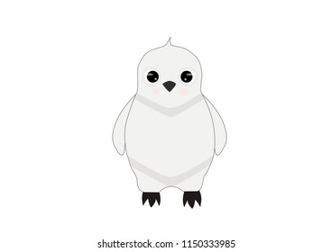 funny white baby penguin on white background.
