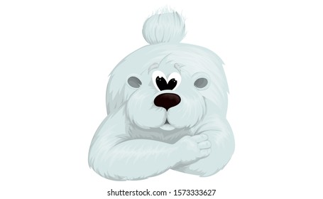 Funny white bear in cartoon style on white background. Vector illustration for your design