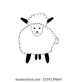 Funny white and black sheep animals doodle. cute sheep vector line art. hand drawn animal line art design. animal outline illustration