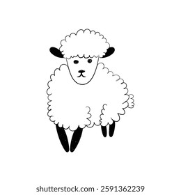 Funny white and black sheep animals doodle. vector hand drawn sheep line drawing. black outline on a transparent background. vector illustration