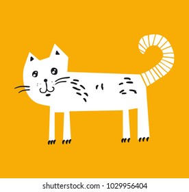 Funny white cat, vector illustration
