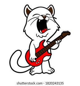 Funny White cats playing electric guitar, best for sticker, decoration, T-shirt design for Kids, Cartoon Vector