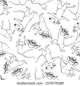 Funny white dancing rats. Set of animals made randomly on a white background. Symbol of chinese new year. Seamless pattern.