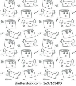 Funny White Gray Money Seamless Pattern with Dollar Banknote Flying Away from Wallet 