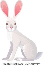 Funny white jackrabbit with long ears. Wild rabbit isolated on white background