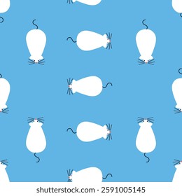 Funny white mice hand drawn vector illustration. Cute mouse animal in flat style seamless pattern for kids fabric or wallpaper.