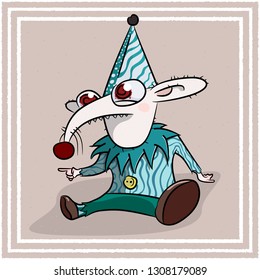 funny white mouse in a circus costume. Vector illustration