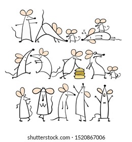 Funny white mouse family, symbol of 2020 year. Banner for your design. Vector illustration Funny white mouse family, symbol of 2020 year. Banner for your design. Vector illustration