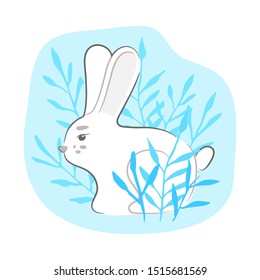 Funny white rabbit. Animal illustration. Cute print design. Art for social media and apparel. Ready-to-print design template. Vector illustration.