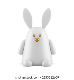 Funny white rabbit Easter premium porcelain statuette cute childish toy front view realistic 3d icon vector illustration. Adorable hare rabbit decorative character traditional religious holiday