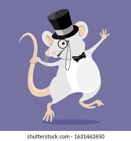 Funny white rat with a hat and an eyepiece.