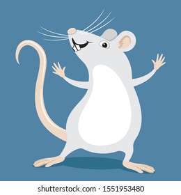 Funny White Rat On A Blue Background.