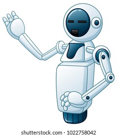 Funny white robot one hand up