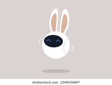 A funny white robot with rabbit ears, new technologies