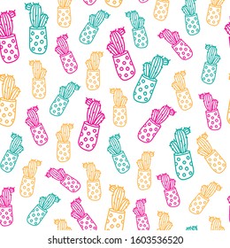 Funny white vector pattern with colorful cactuses