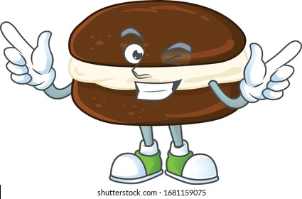 Funny whoopie pies cartoon design style with wink eye face