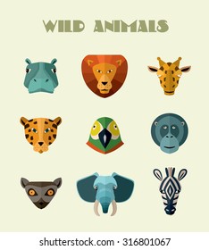 Funny wild animals icon isolated vector illustration