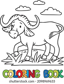 Funny wild buffalo coloring book. Alphabet Y