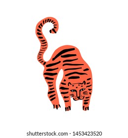 Funny wild cat tiger. Cute kids print for t-shirt. Vector illustration editable