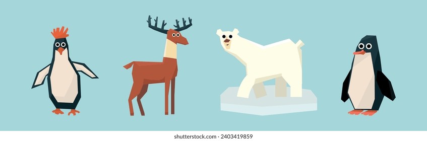 Funny Wild Polar Animals as Fauna of Arctic Vector Set