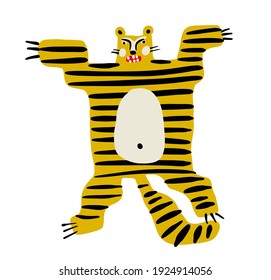 Funny wild tiger isolated on white background. Vector print for decorative poster. 