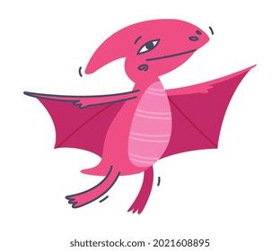 Funny Winged Dinosaur as Cute Prehistoric Creature and Comic Jurassic Predator Vector Illustration