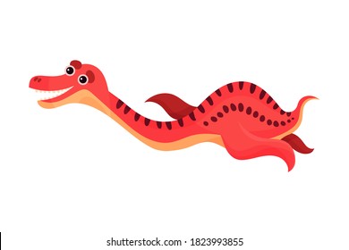 Funny Winged Dinosaur Flying as Ancient Reptile Vector Illustration