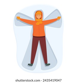 Funny winter drawing icon cartoon vector. Snow angel. Winter time fun