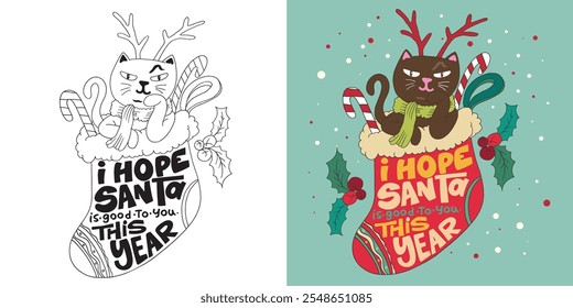 Funny winter holidays lettering - hand drawn doodle set. 100% vector image - lettering for t-shirt design, mug print, clothes print.