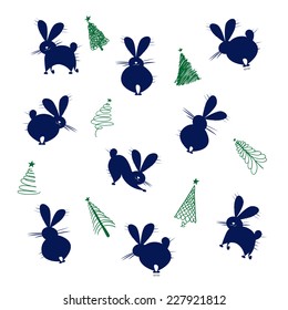 funny winter holidays similar pattern background with drawing cute rabbit