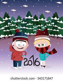 Funny Winter Kids Character
