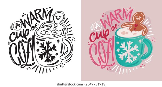 Funny winter lettering - hand drawn doodle set. 100% vector image - lettering for t-shirt design, mug print, clothes print.