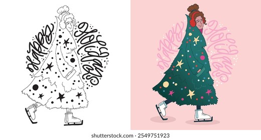 Funny winter lettering - hand drawn doodle set. 100% vector image - lettering for t-shirt design, mug print, clothes print.