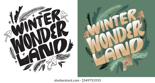 Funny winter lettering - hand drawn doodle set. 100% vector image - lettering for t-shirt design, mug print, clothes print.