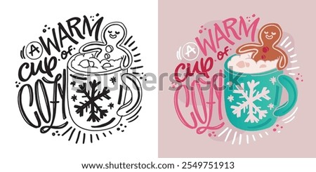 Funny winter lettering - hand drawn doodle set. 100% vector image - lettering for t-shirt design, mug print, clothes print.