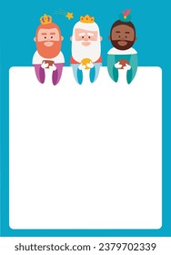 Funny Wise men vectorized letter. Kings of orient vectors. Blue background