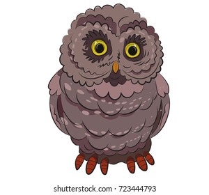 Funny wise owl cartoon image. Artistic freehand drawing.