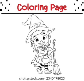 funny witch cartoon coloring page. Halloween coloring book for kids