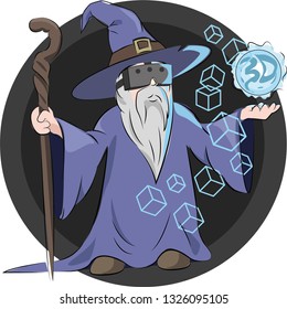 Funny wizard in vr glasses