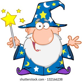 Funny Wizard Waving With Magic Wand