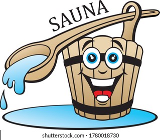 divertido cubo de sauna de wodden con cuchara de madera