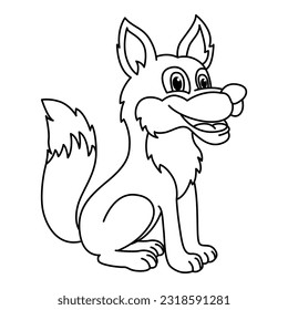 Funny wolf cartoon characters vector illustration. For kids coloring book.