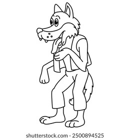 Funny wolf cartoon for coloring book.