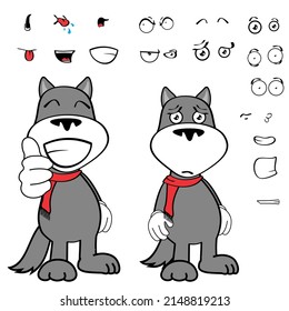 funny wolf cartoon kawaii expressions pack in vector format